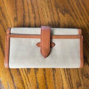 Vintage Ralph Lauren Canvas & Leather Tri-Fold Wallet – Snap Closure, Zip Pocket